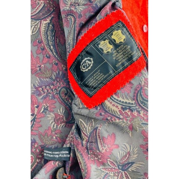 C&A Pigskin Jacket Size 42 Women's Suede Red with Gold Buttons - Picture 3 of 6